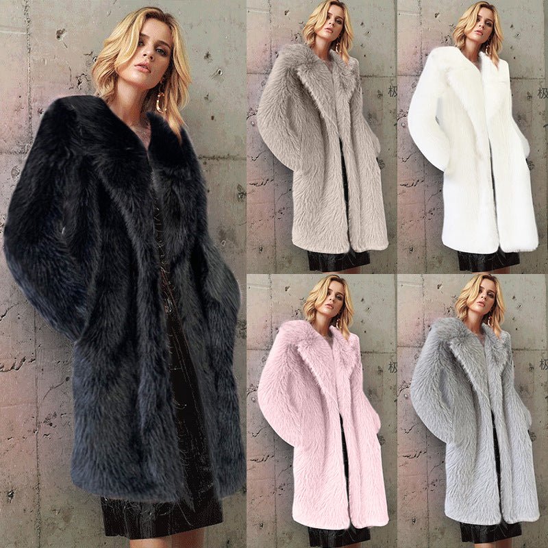 Premium Women's long Toka faux fur suit collar coat faux fur faux fur jacket FD - Image 10