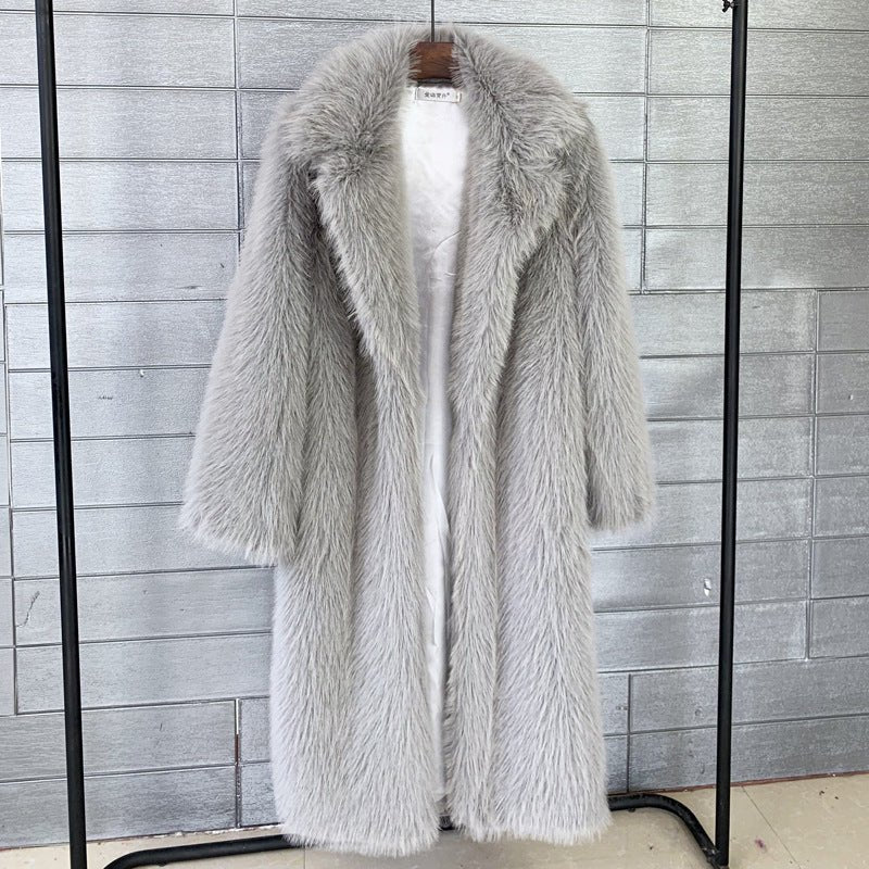 Premium Women's long Toka faux fur suit collar coat faux fur faux fur jacket FD - Image 5