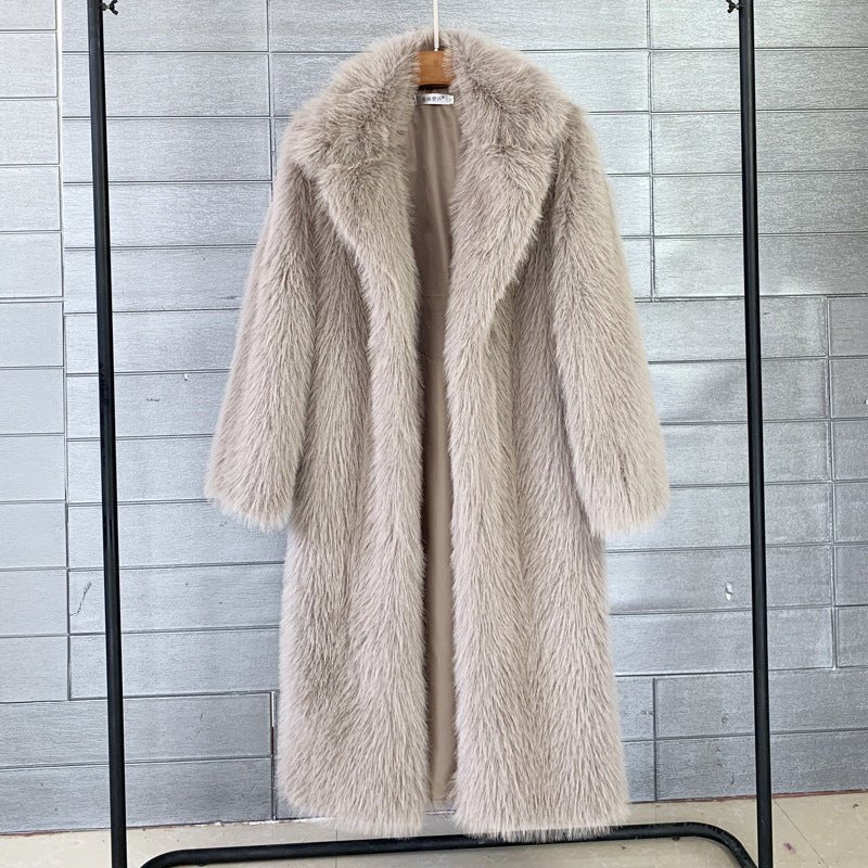 Premium Women's long Toka faux fur suit collar coat faux fur faux fur jacket FD - Image 6
