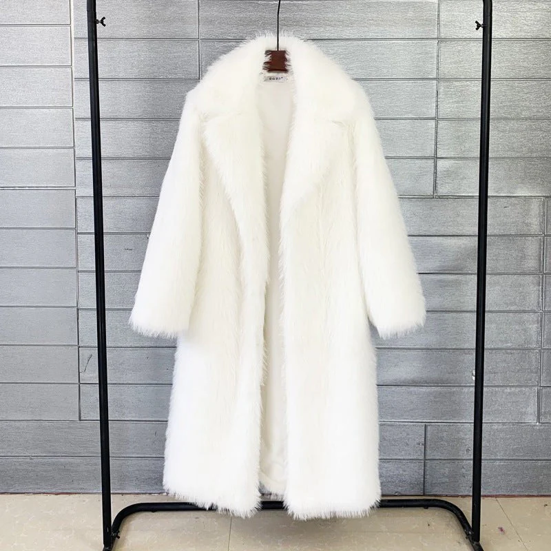 Premium Women's long Toka faux fur suit collar coat faux fur faux fur jacket FD - Image 7