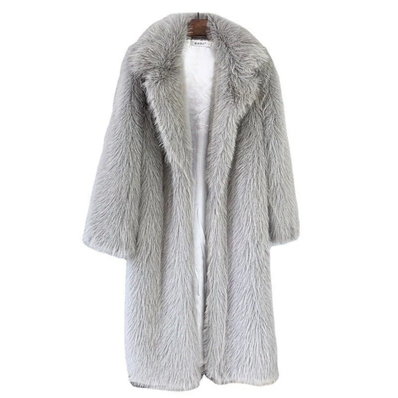 Premium Women's long Toka faux fur suit collar coat faux fur faux fur jacket FD - Image 8