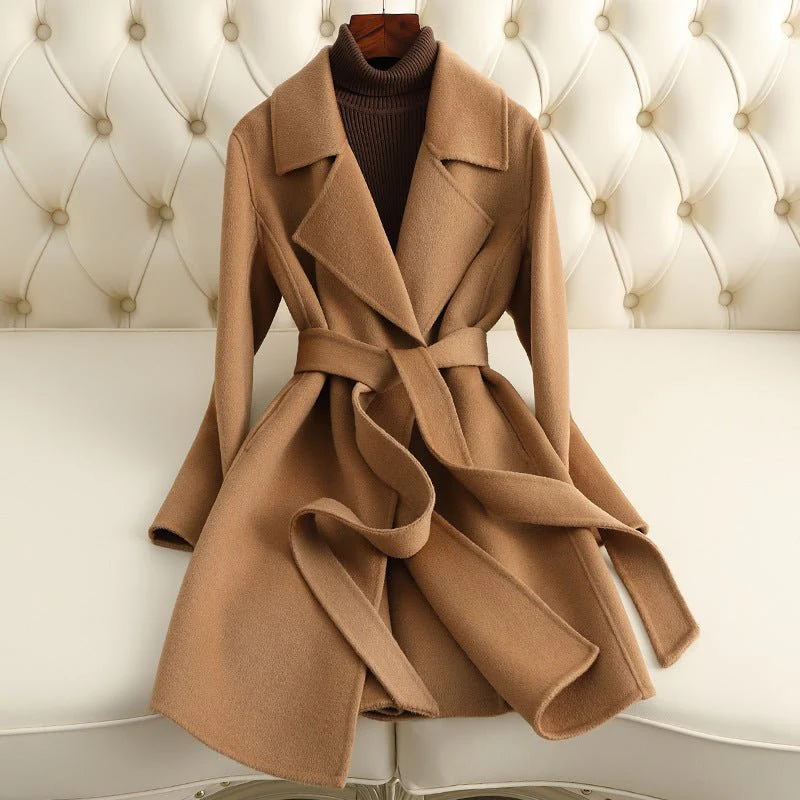 Premium Wool Belted Coat – 2025 Autumn Handmade Mid-Length Commuter Style Overcoat - Image 2