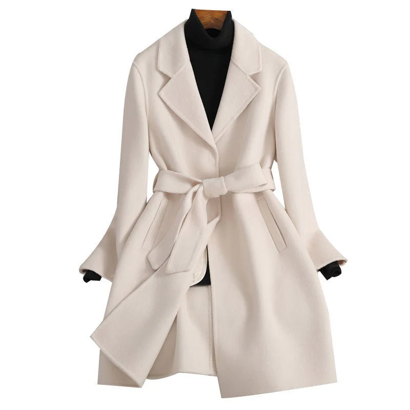 Premium Wool Mid-Length Coat – Handmade Belted Urban Style Slim Fit Jacket | 100% Wool Summer 2025 Collection - Image 5