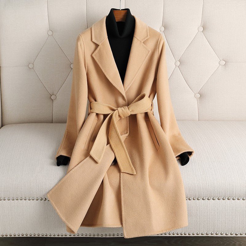 Premium Wool Mid-Length Coat – Handmade Belted Urban Style Slim Fit Jacket | 100% Wool Summer 2025 Collection - Image 7