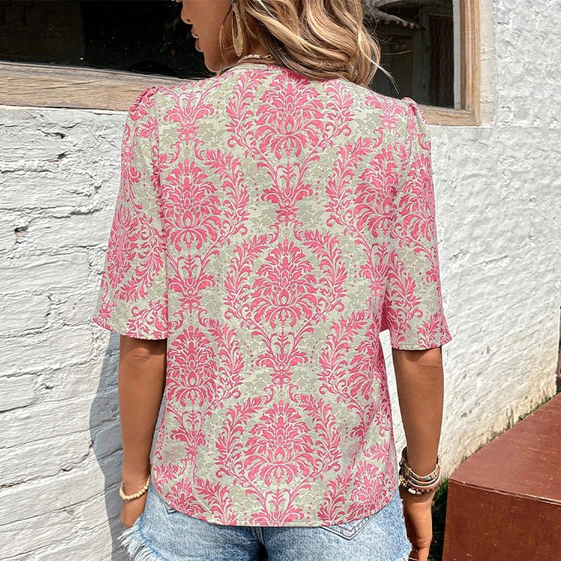 Printed half-sleeved shirt pullover top - Image 3