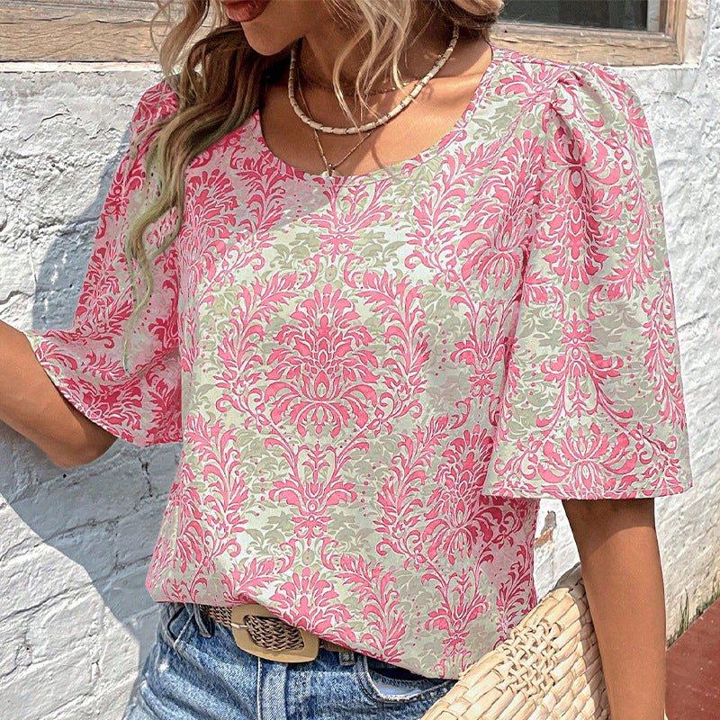 Printed half-sleeved shirt pullover top - Image 4