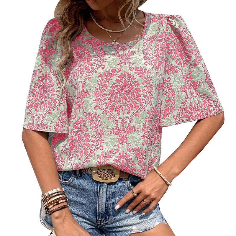 Printed half-sleeved shirt pullover top - Image 5