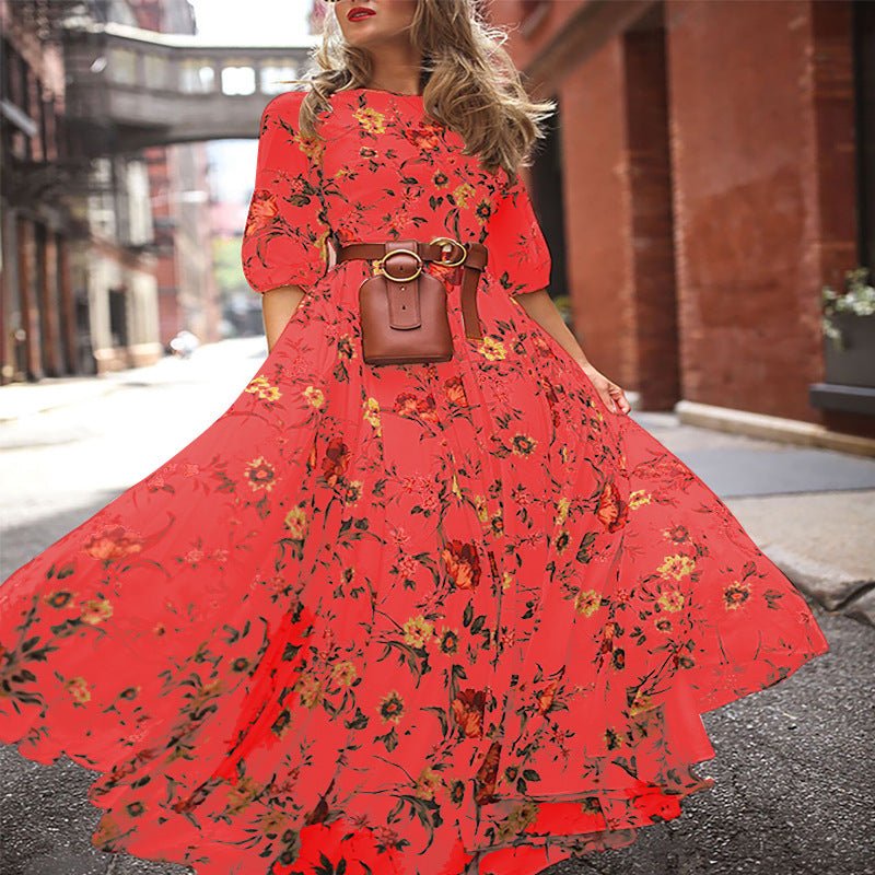 Printed Swing Floral Slim Long Dress FD - Image 11