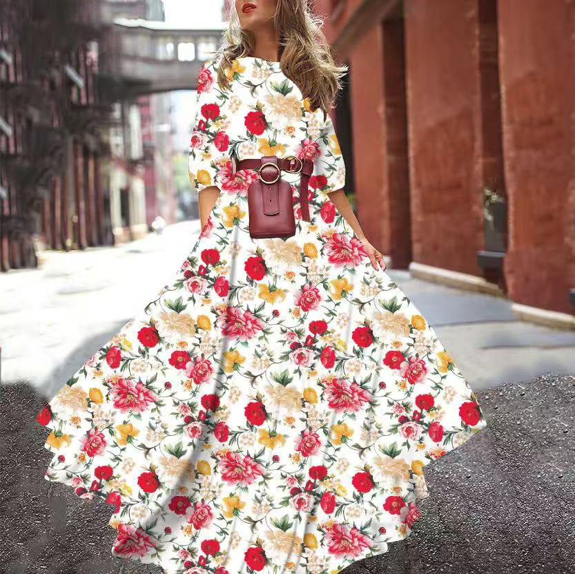 Printed Swing Floral Slim Long Dress FD - Image 15