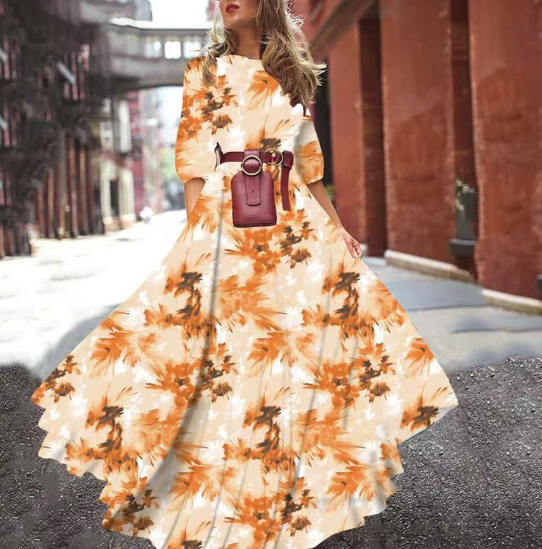 Printed Swing Floral Slim Long Dress FD - Image 16