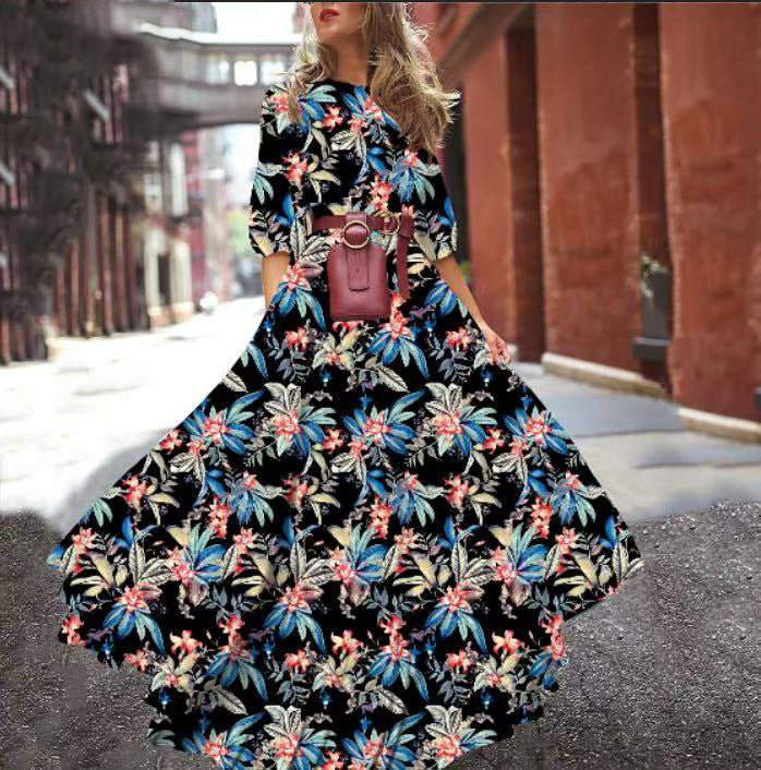 Printed Swing Floral Slim Long Dress FD - Image 17