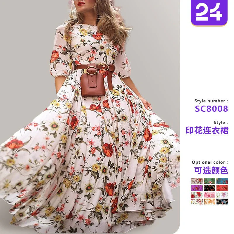 Printed Swing Floral Slim Long Dress FD - Image 2
