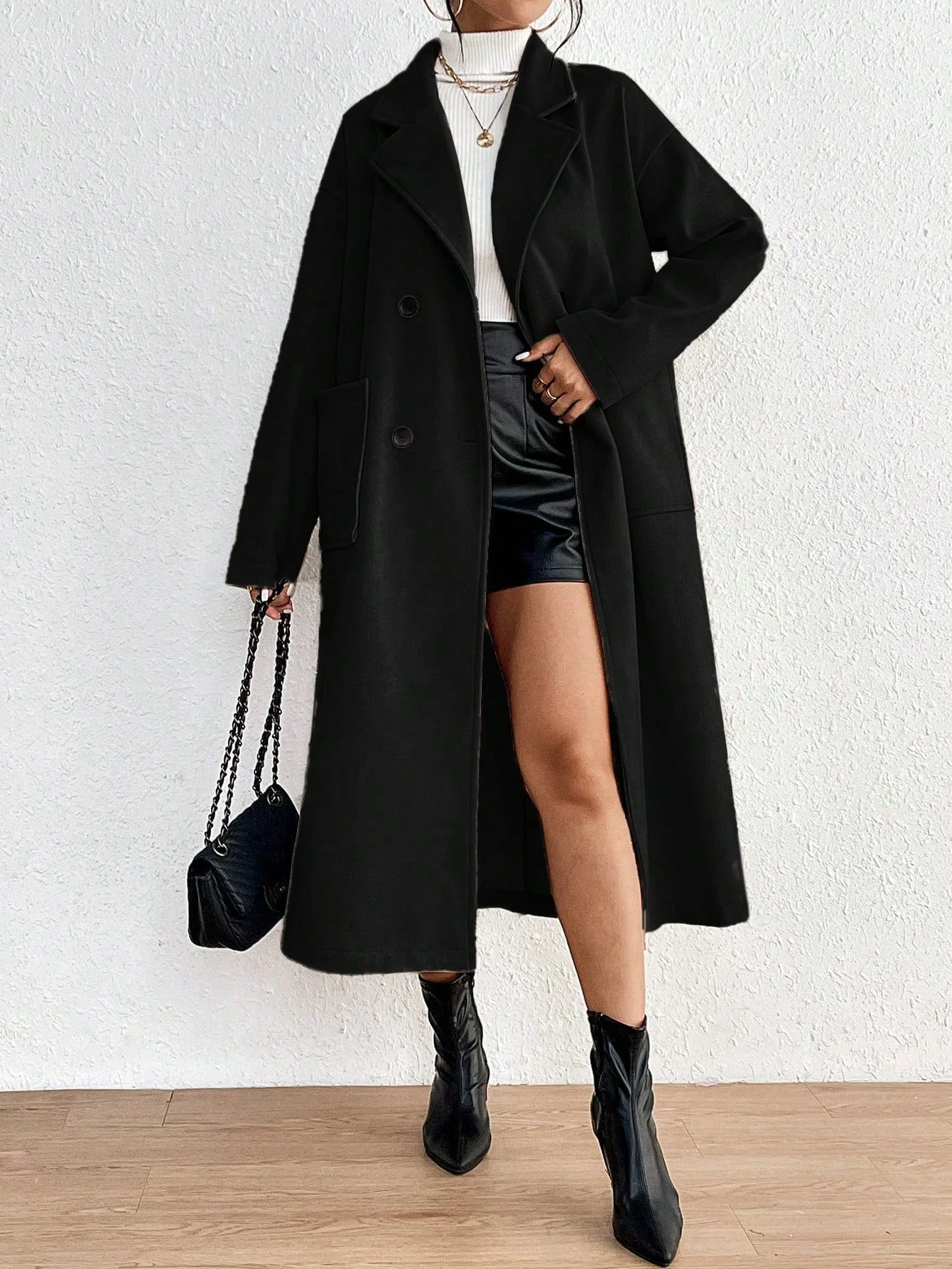 Privé Double Breasted Dual Pocket Drop Shoulder Overcoat FD - Image 3