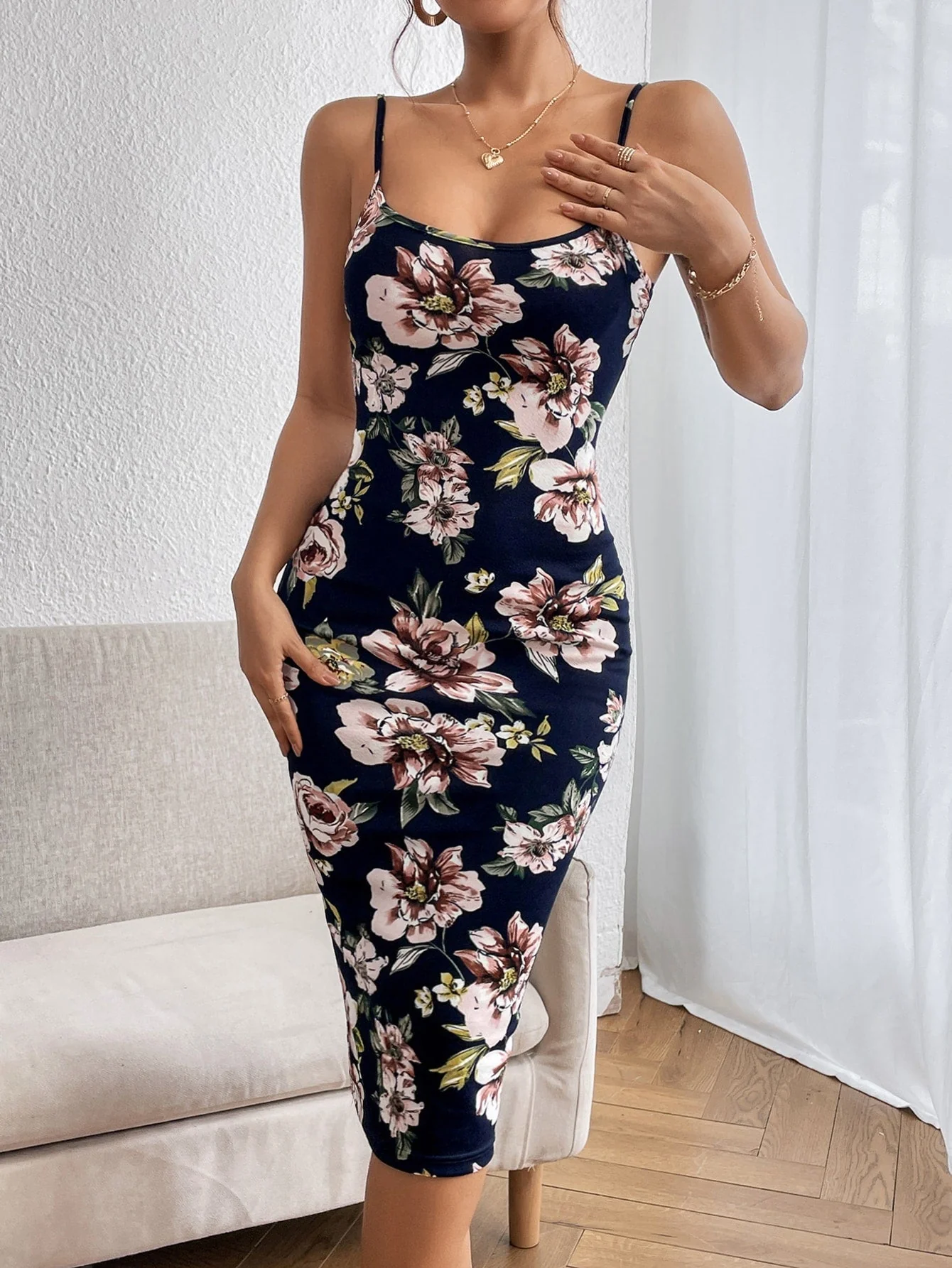 Privé Floral Print Split Hem Cami Dress - Image 2