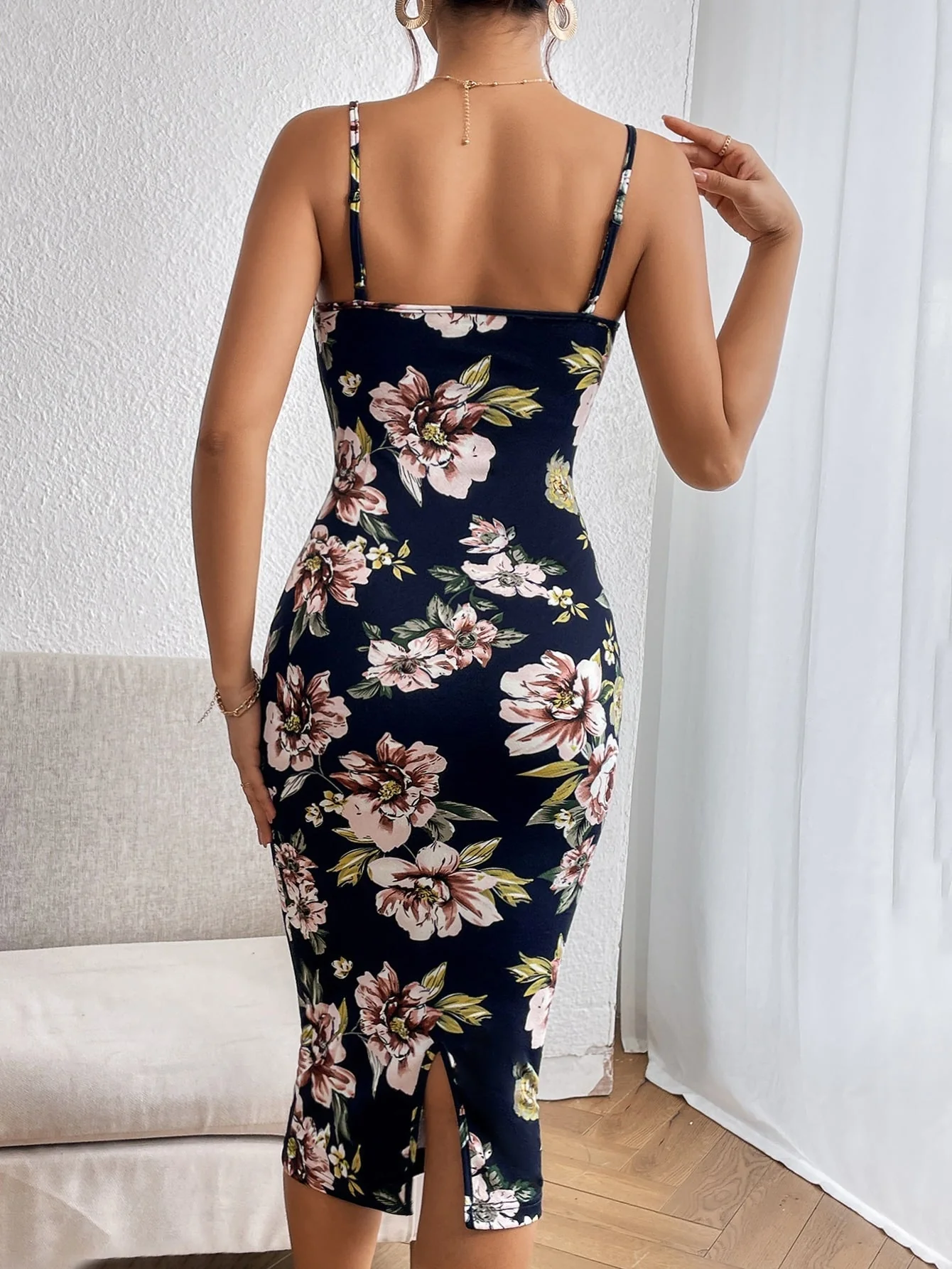 Privé Floral Print Split Hem Cami Dress - Image 3