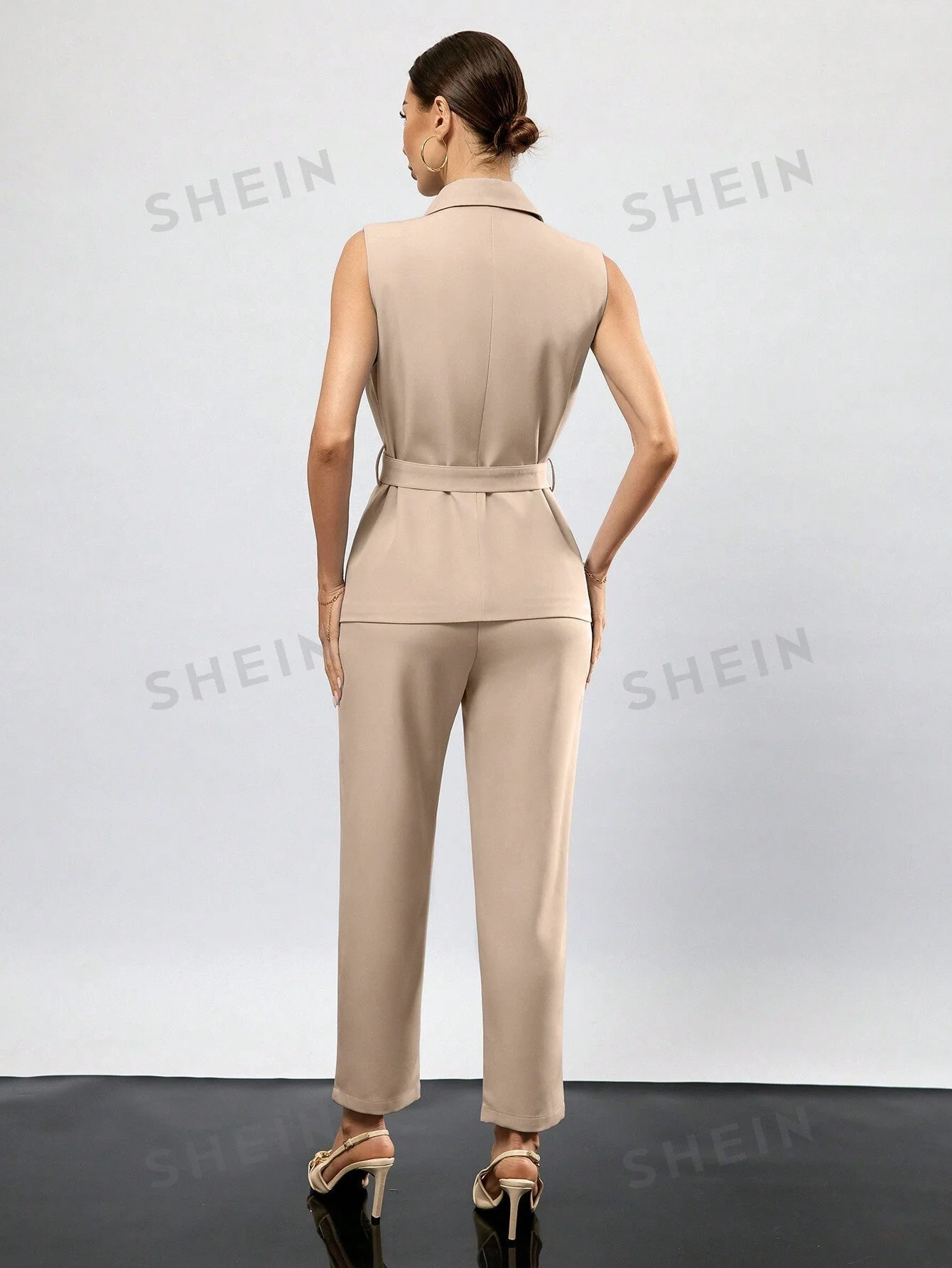 Privé Lapel Neck Belted Vest Blazer & Pants - Image 3
