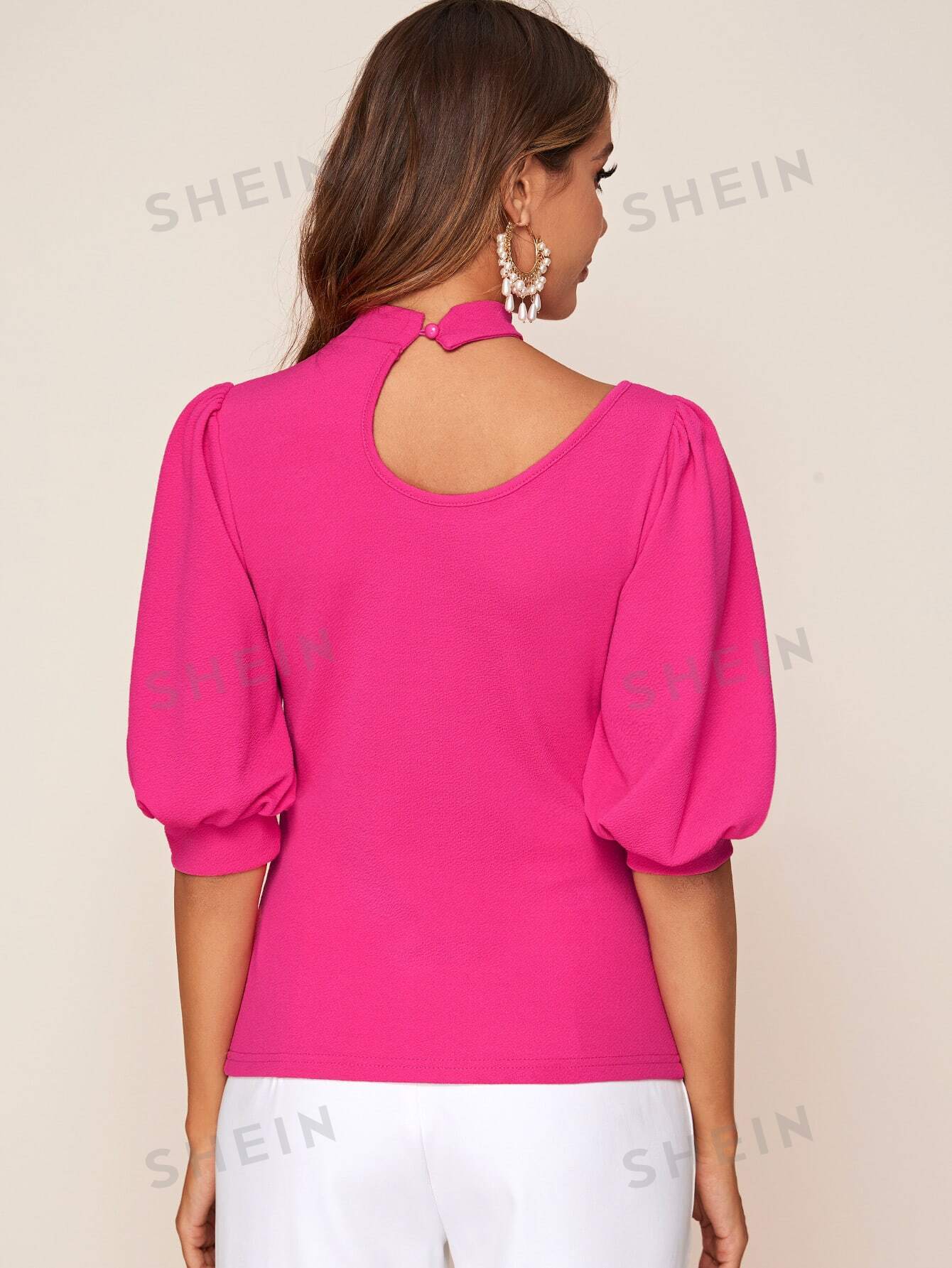 Privé Neon Pink Cutout Detail Puff Sleeve Top - Image 2