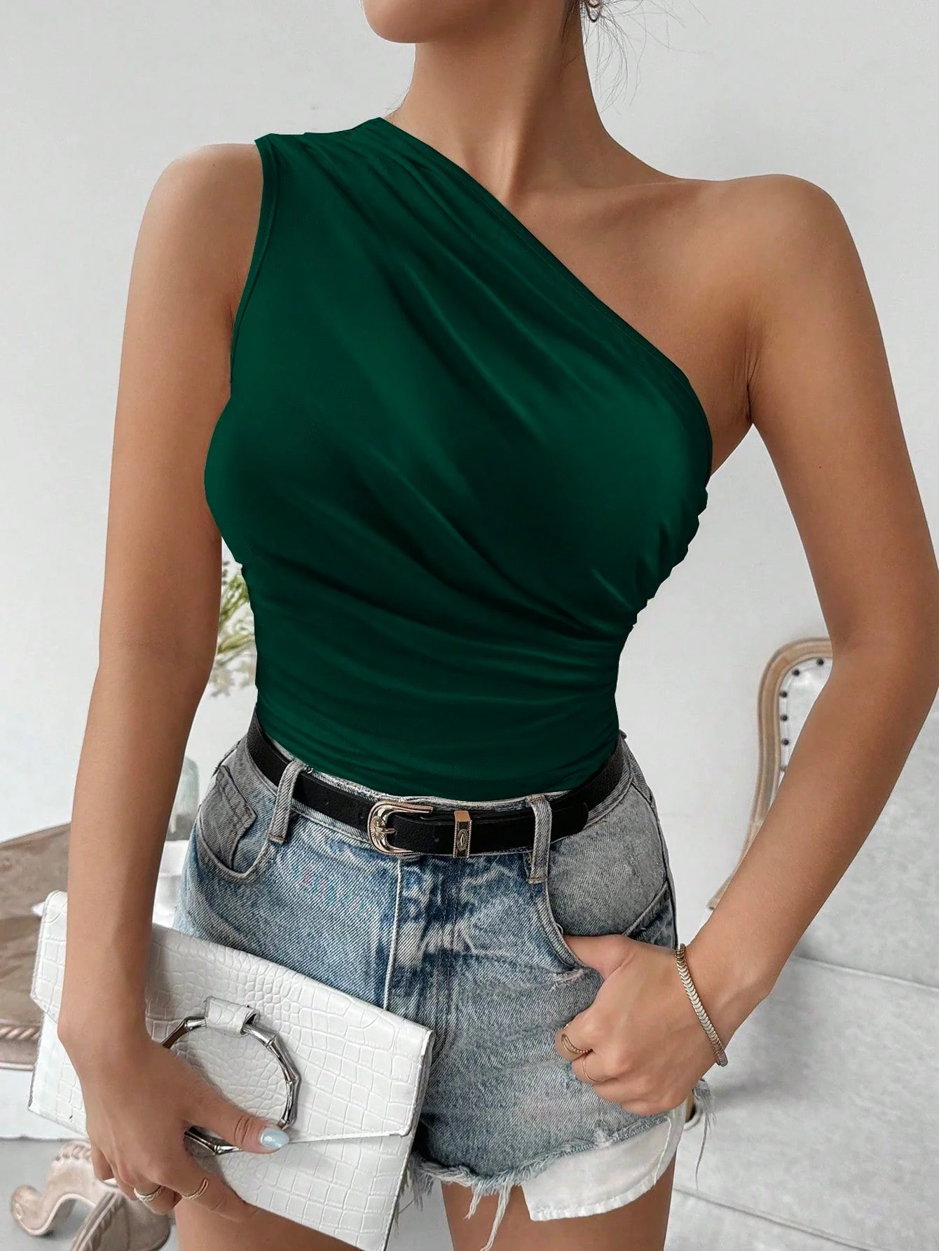 Privé Oblique Shoulder Ruffled Bodycon Bodysuit - Image 15