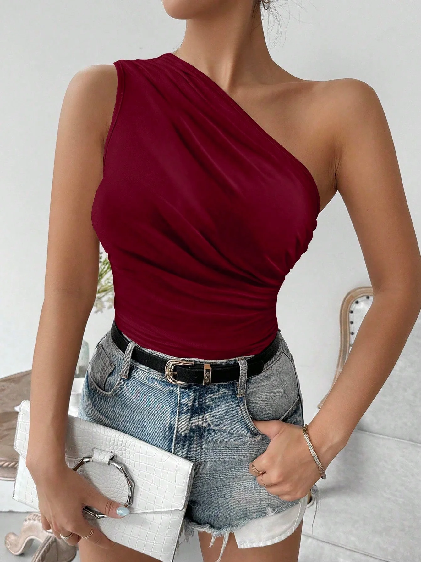 Privé Oblique Shoulder Ruffled Bodycon Bodysuit - Image 18