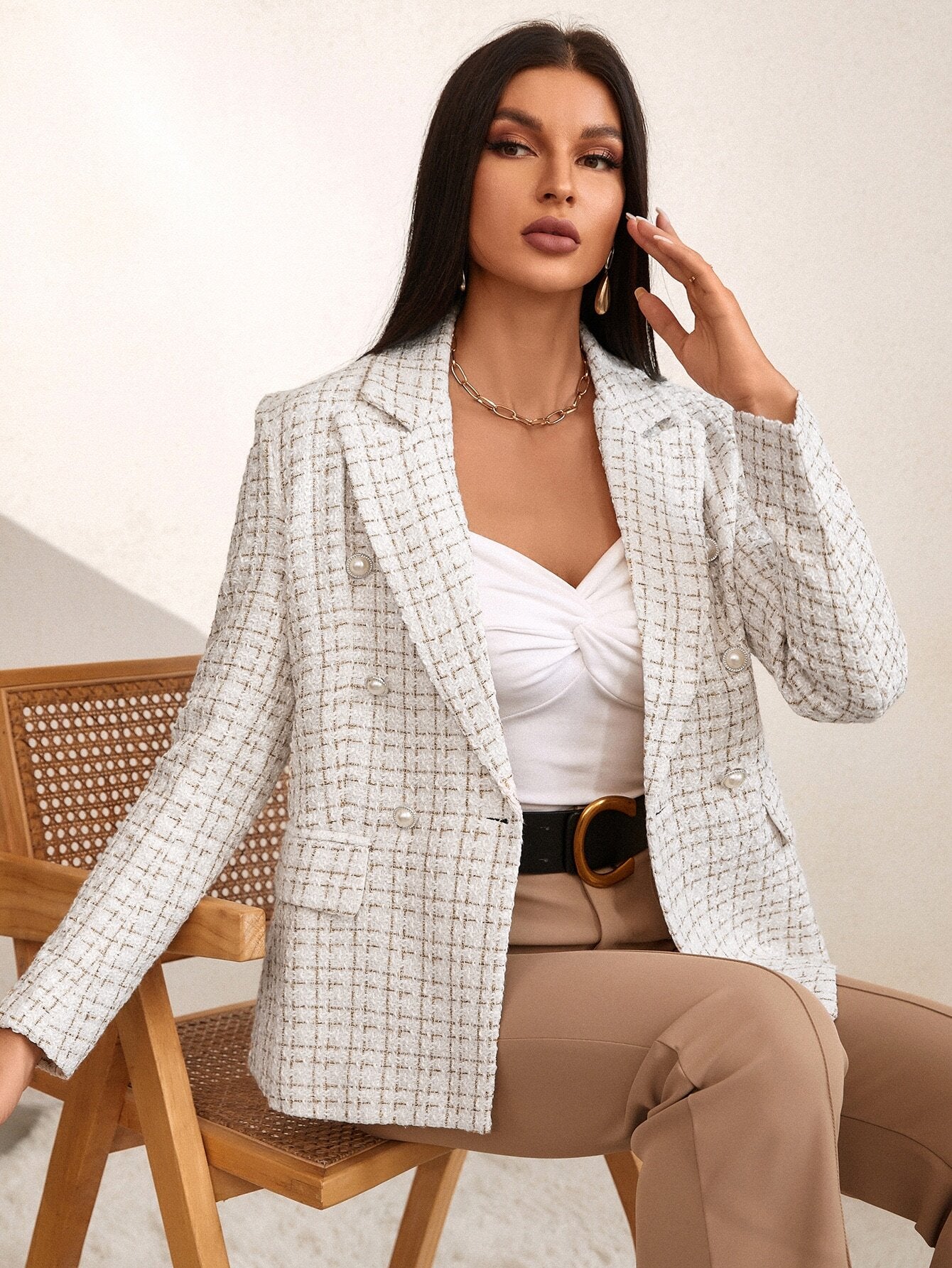 Privé Plaid Print Double Breasted Blazer Workwear FD - Image 10