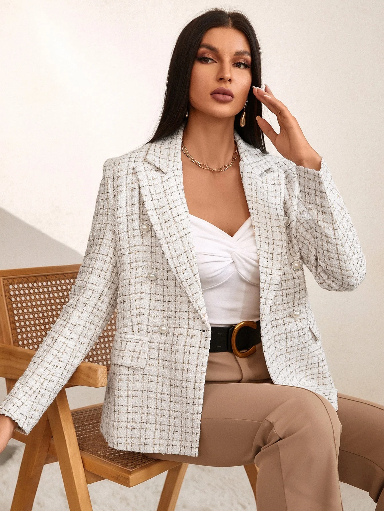 Privé Plaid Print Double Breasted Blazer Workwear FD - Image 3