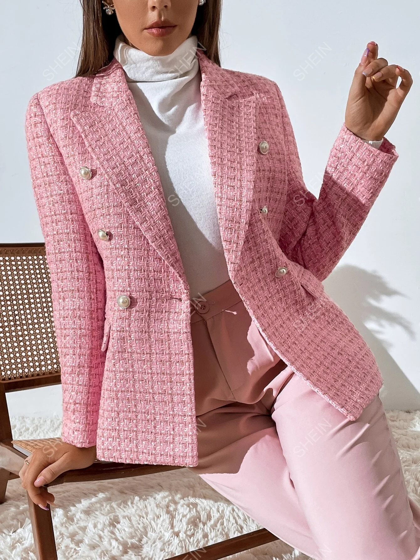 Privé Plaid Print Double Breasted Blazer Workwear FD - Image 4