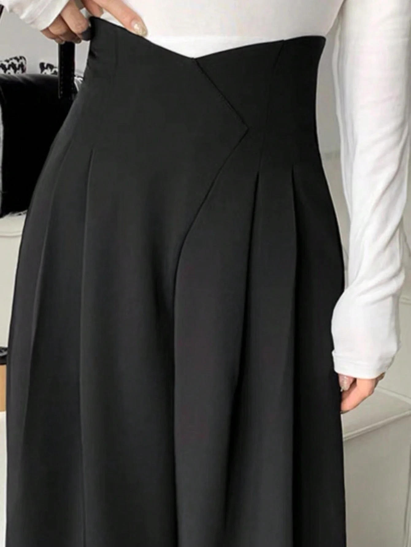 Privé Plain Asymmetrical Waist High Waist Wide Leg Pants - Image 3