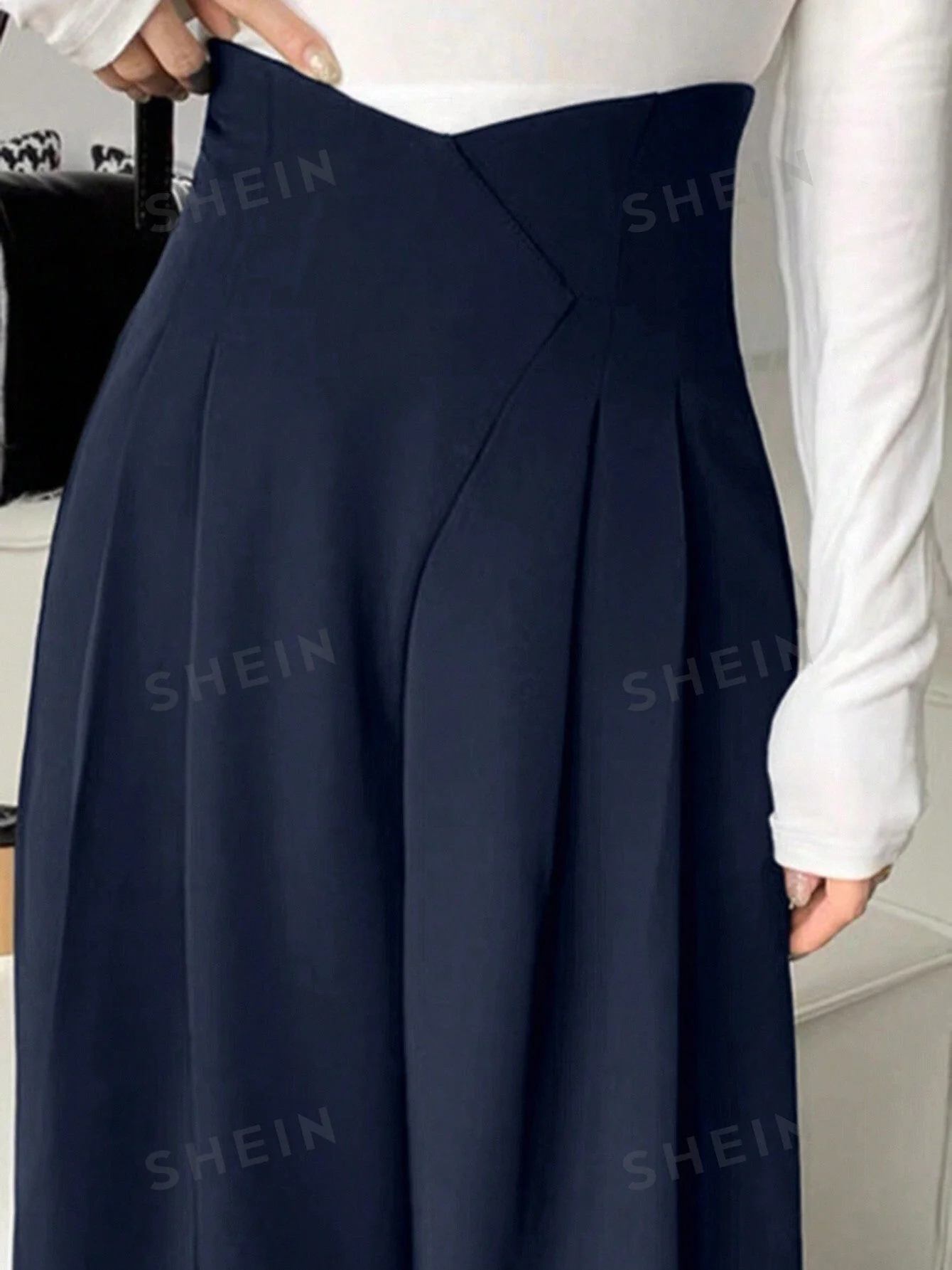 Privé Plain Asymmetrical Waist High Waist Wide Leg Pants - Image 4