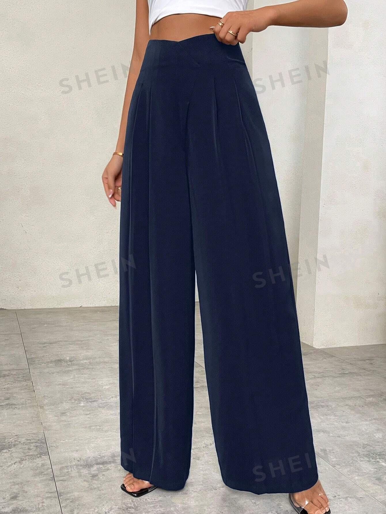 Privé Plain Asymmetrical Waist High Waist Wide Leg Pants - Image 5