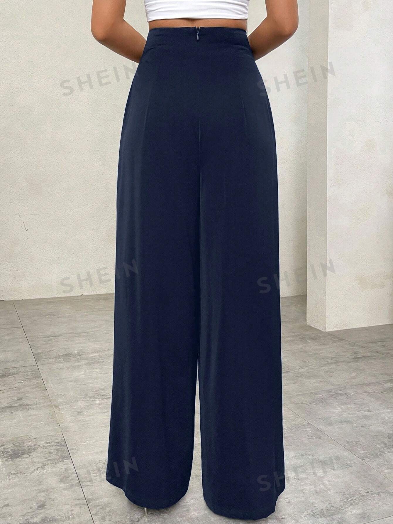 Privé Plain Asymmetrical Waist High Waist Wide Leg Pants - Image 6