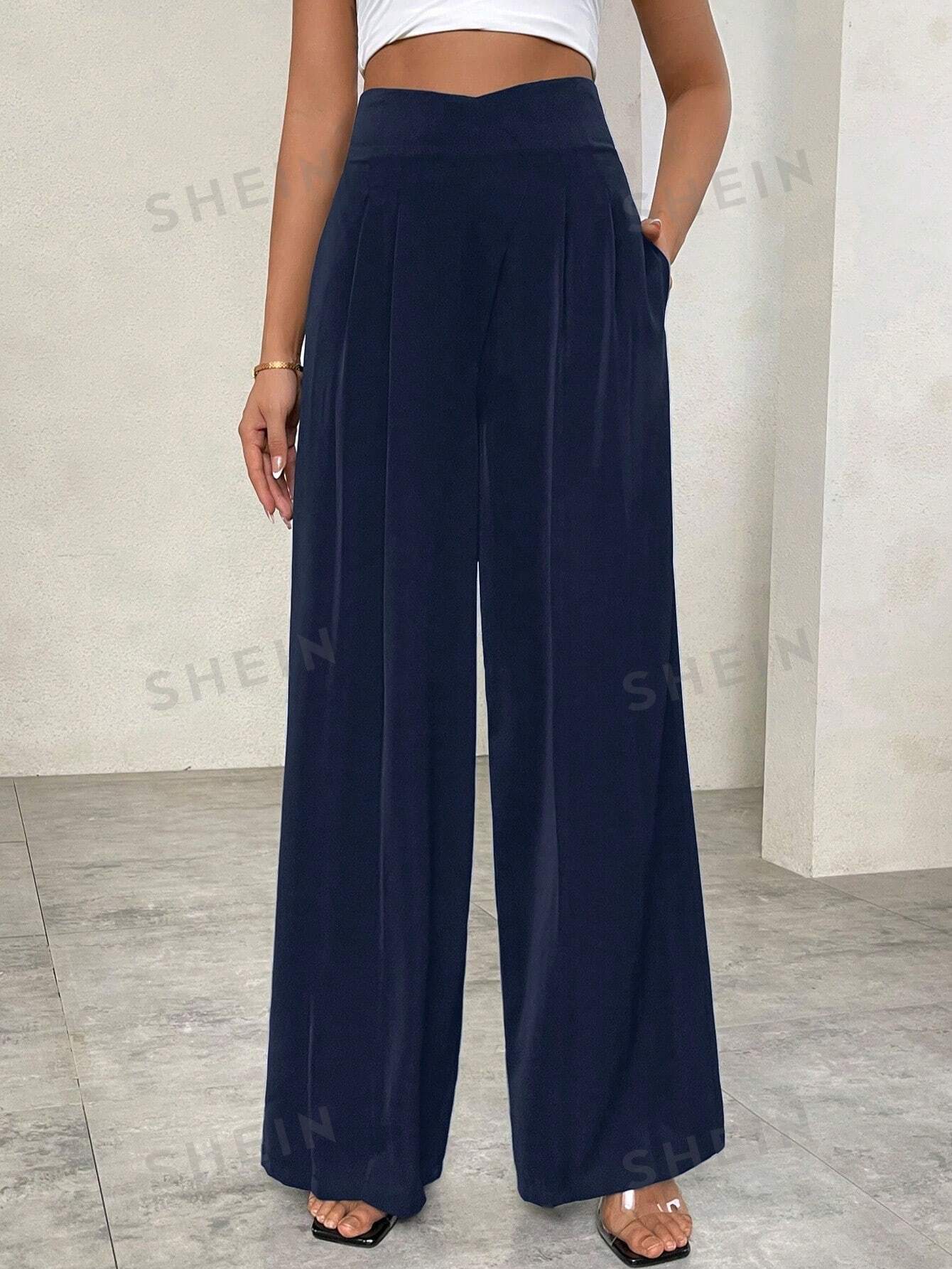 Privé Plain Asymmetrical Waist High Waist Wide Leg Pants - Image 7