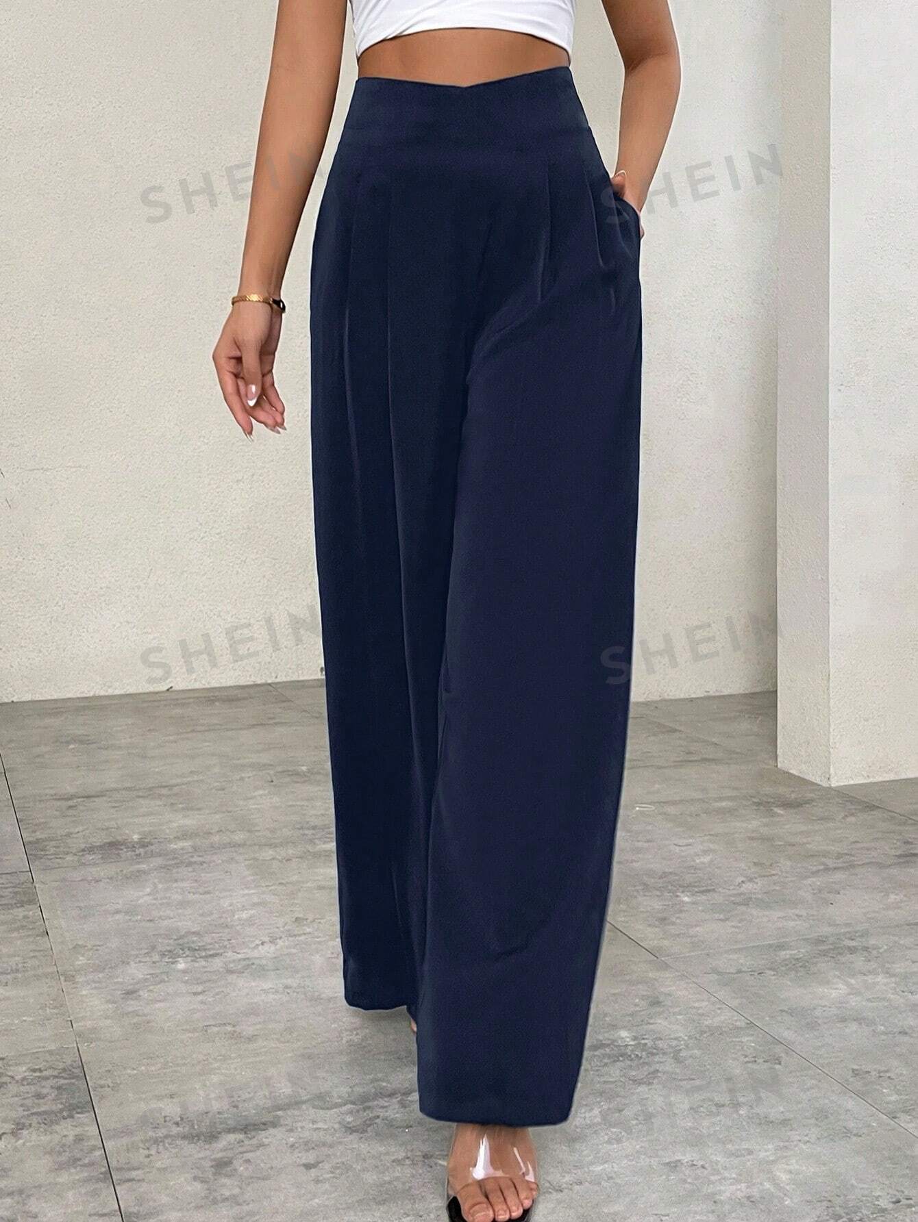 Privé Plain Asymmetrical Waist High Waist Wide Leg Pants - Image 8