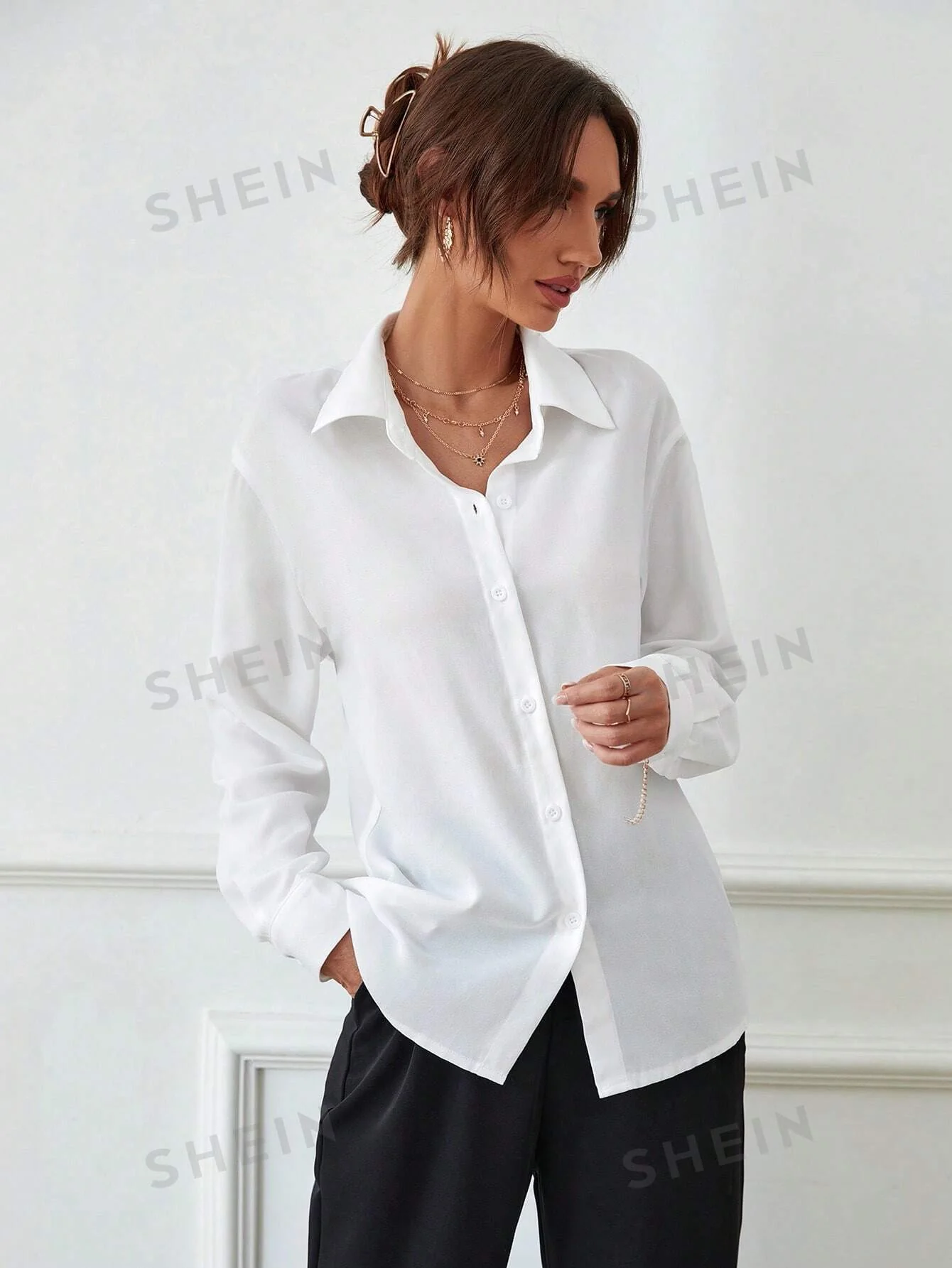 Privé Solid Button Front Shirt - Image 8