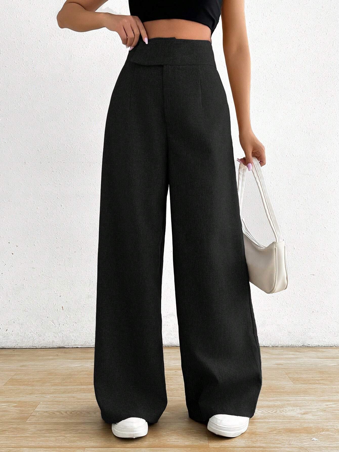 Privé Women's Casual Asymmetrical High Waisted Wide Leg Pants - Image 11