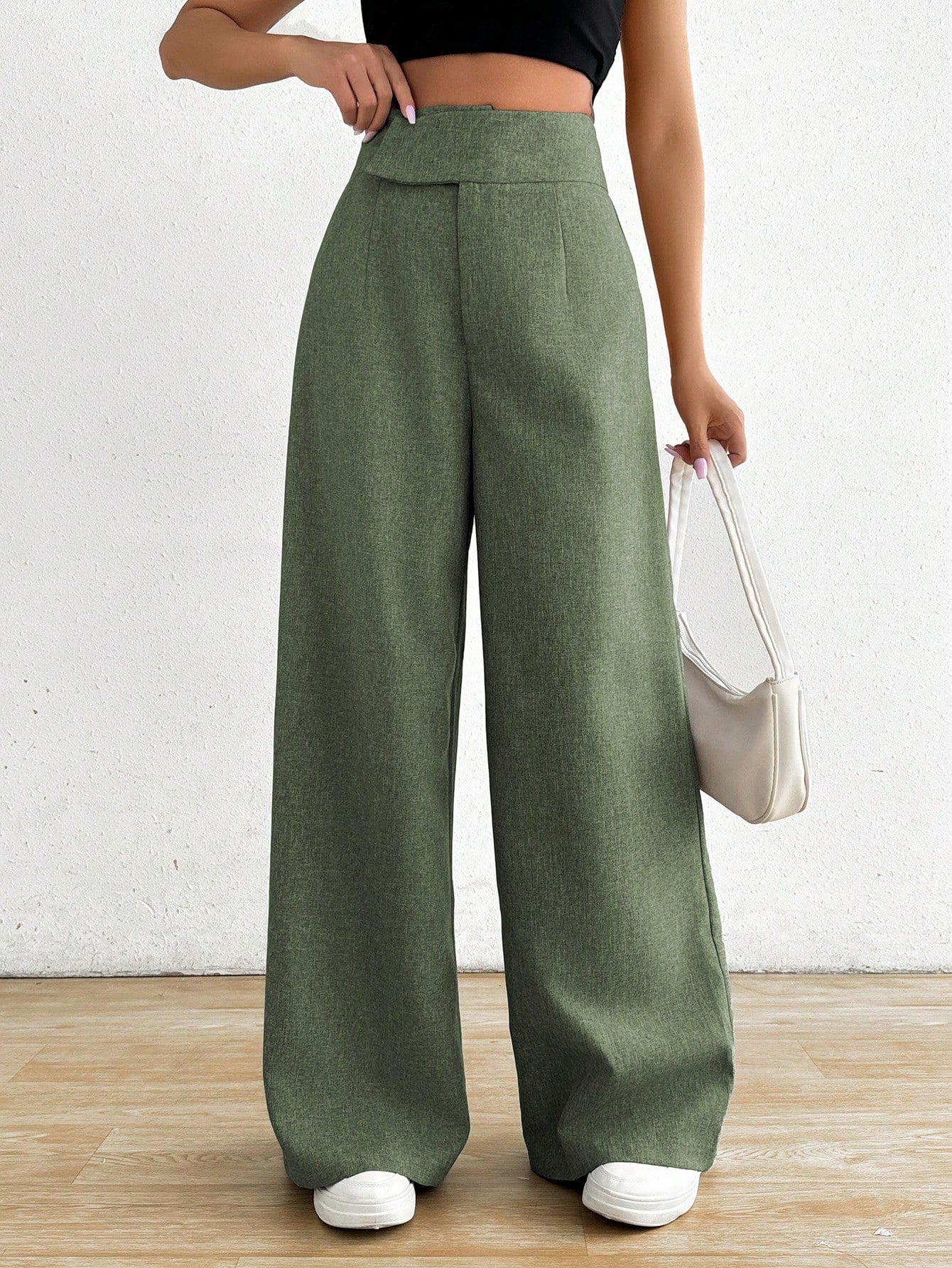 Privé Women's Casual Asymmetrical High Waisted Wide Leg Pants - Image 3