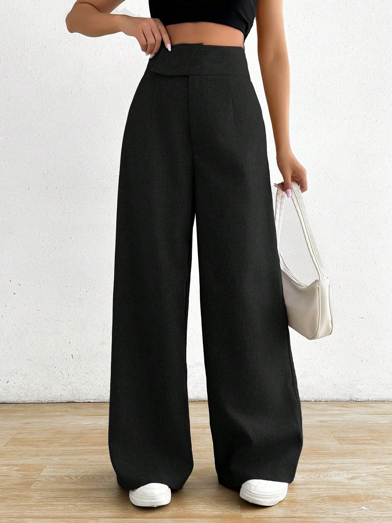 Privé Women's Casual Asymmetrical High Waisted Wide Leg Pants - Image 5