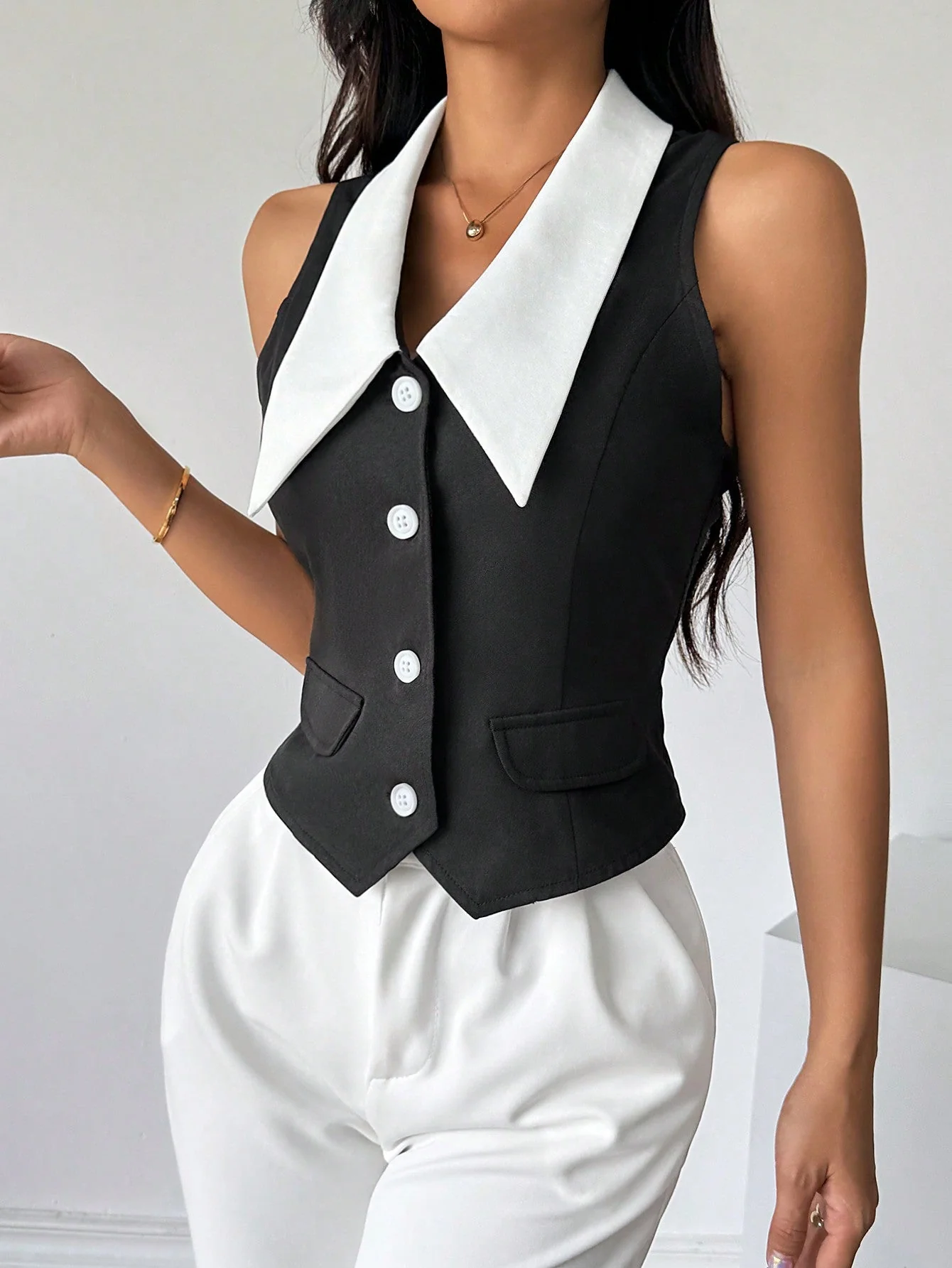 Privé Women's Color Block Sleeveless Shirt With Front Button Closure,Work Women Shirts. Elegant Style For Summer.Old Money.Teacher Clothes.Business Casual Women. - Image 6