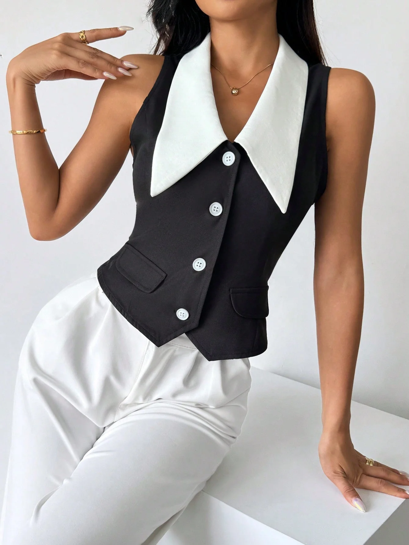 Privé Women's Color Block Sleeveless Shirt With Front Button Closure,Work Women Shirts. Elegant Style For Summer.Old Money.Teacher Clothes.Business Casual Women. - Image 8