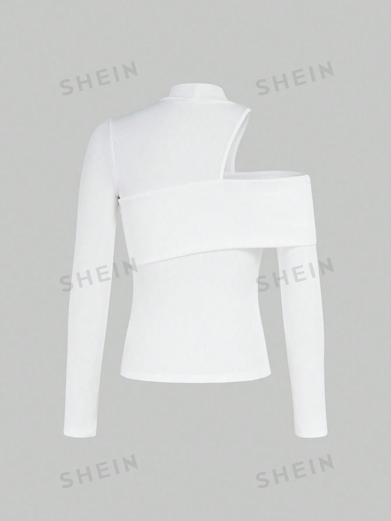 Privé Women's Solid Ribbed Knit Stand Collar Hollow Out Long Sleeve T-Shirt - Image 5