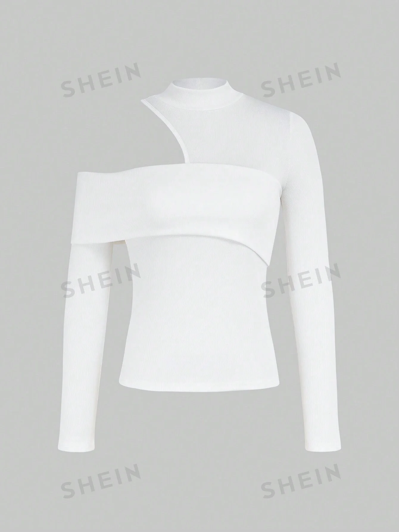 Privé Women's Solid Ribbed Knit Stand Collar Hollow Out Long Sleeve T-Shirt - Image 7