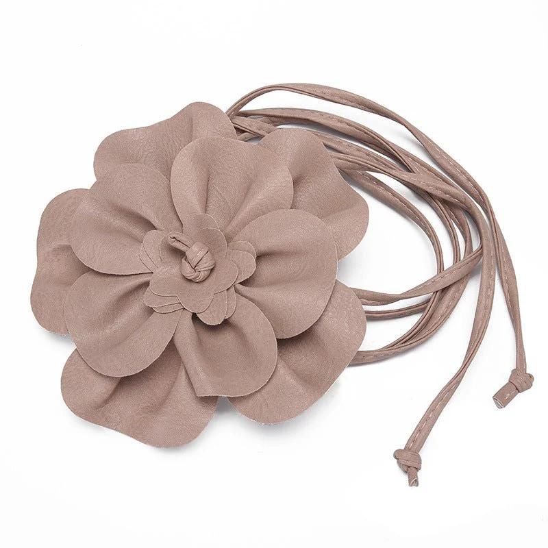 pu leather big flower waist rope bohemian style dress decorative belt tie bow long tie - Image 3