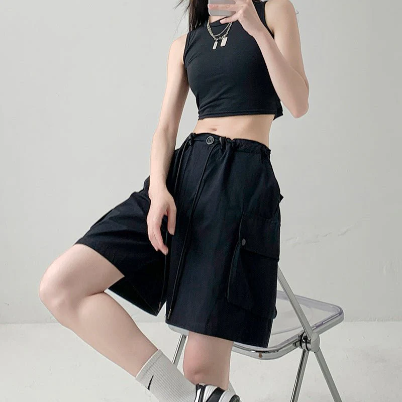 Pure cotton washed shorts women's summer new loose straight overalls casual spice wide-leg sports five-point medium pants - Image 10