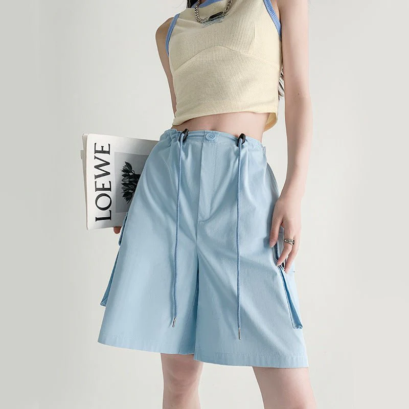 Pure cotton washed shorts women's summer new loose straight overalls casual spice wide-leg sports five-point medium pants - Image 11