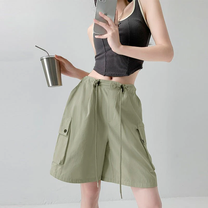 Pure cotton washed shorts women's summer new loose straight overalls casual spice wide-leg sports five-point medium pants - Image 13
