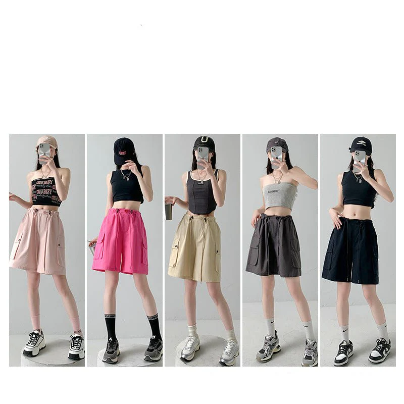 Pure cotton washed shorts women's summer new loose straight overalls casual spice wide-leg sports five-point medium pants - Image 2