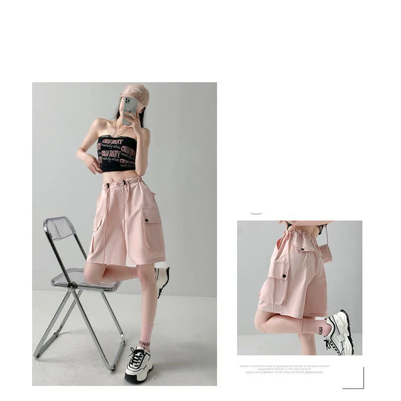 Pure cotton washed shorts women's summer new loose straight overalls casual spice wide-leg sports five-point medium pants - Image 4