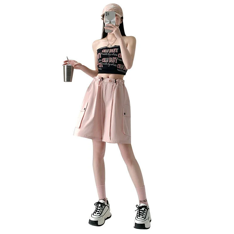 Pure cotton washed shorts women's summer new loose straight overalls casual spice wide-leg sports five-point medium pants - Image 5
