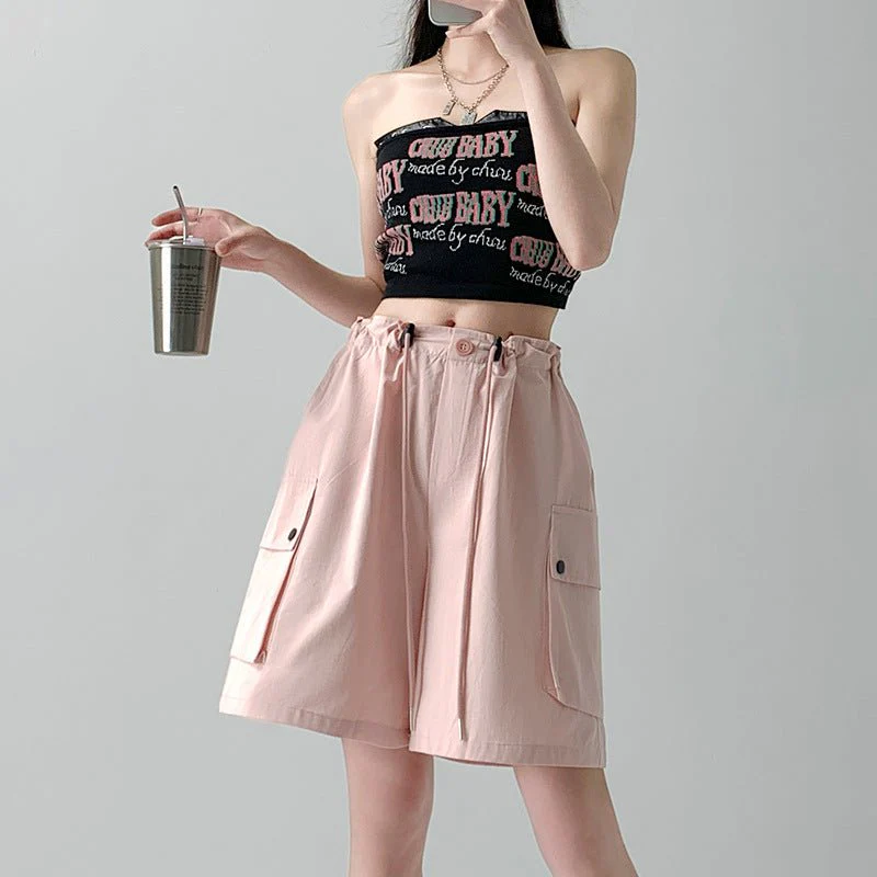 Pure cotton washed shorts women's summer new loose straight overalls casual spice wide-leg sports five-point medium pants - Image 6