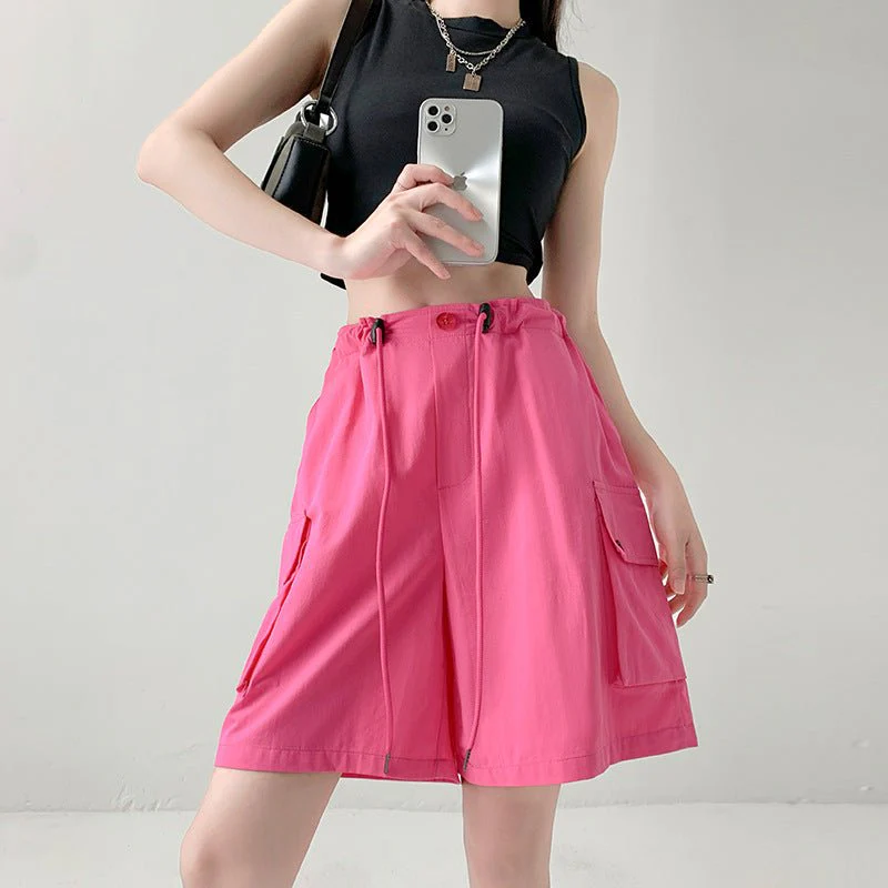 Pure cotton washed shorts women's summer new loose straight overalls casual spice wide-leg sports five-point medium pants - Image 7