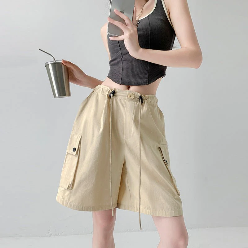Pure cotton washed shorts women's summer new loose straight overalls casual spice wide-leg sports five-point medium pants - Image 8